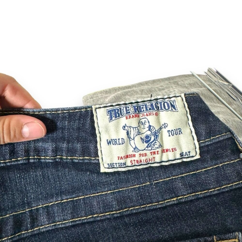 VTG True Religion Made In USA Straight Leg Jeans Denim Big T Joey Dark W27 Retro - Picture 10 of 11